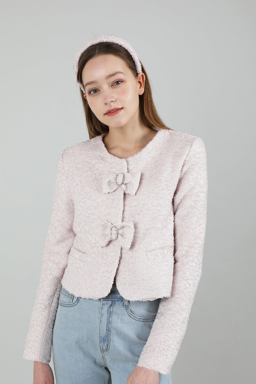 Tweed Ribbon Jacket Pink