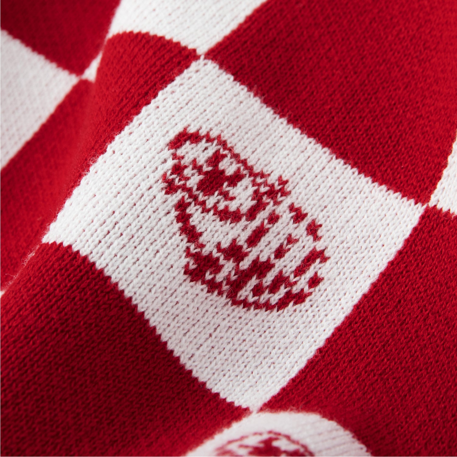 Checkerboard Knit Cardigan - Red