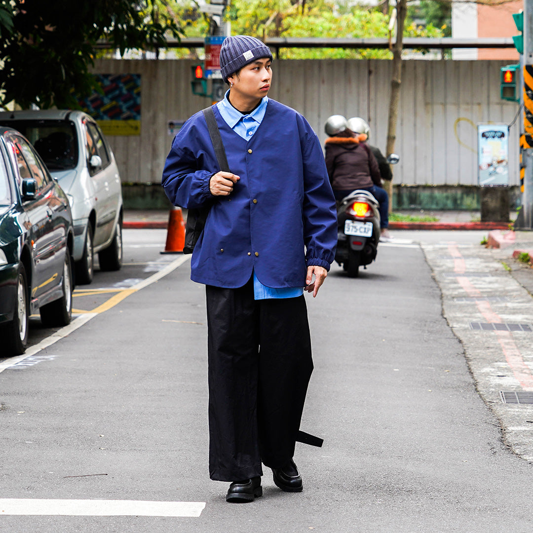 和風の裾ボタン付きストレートパンツ