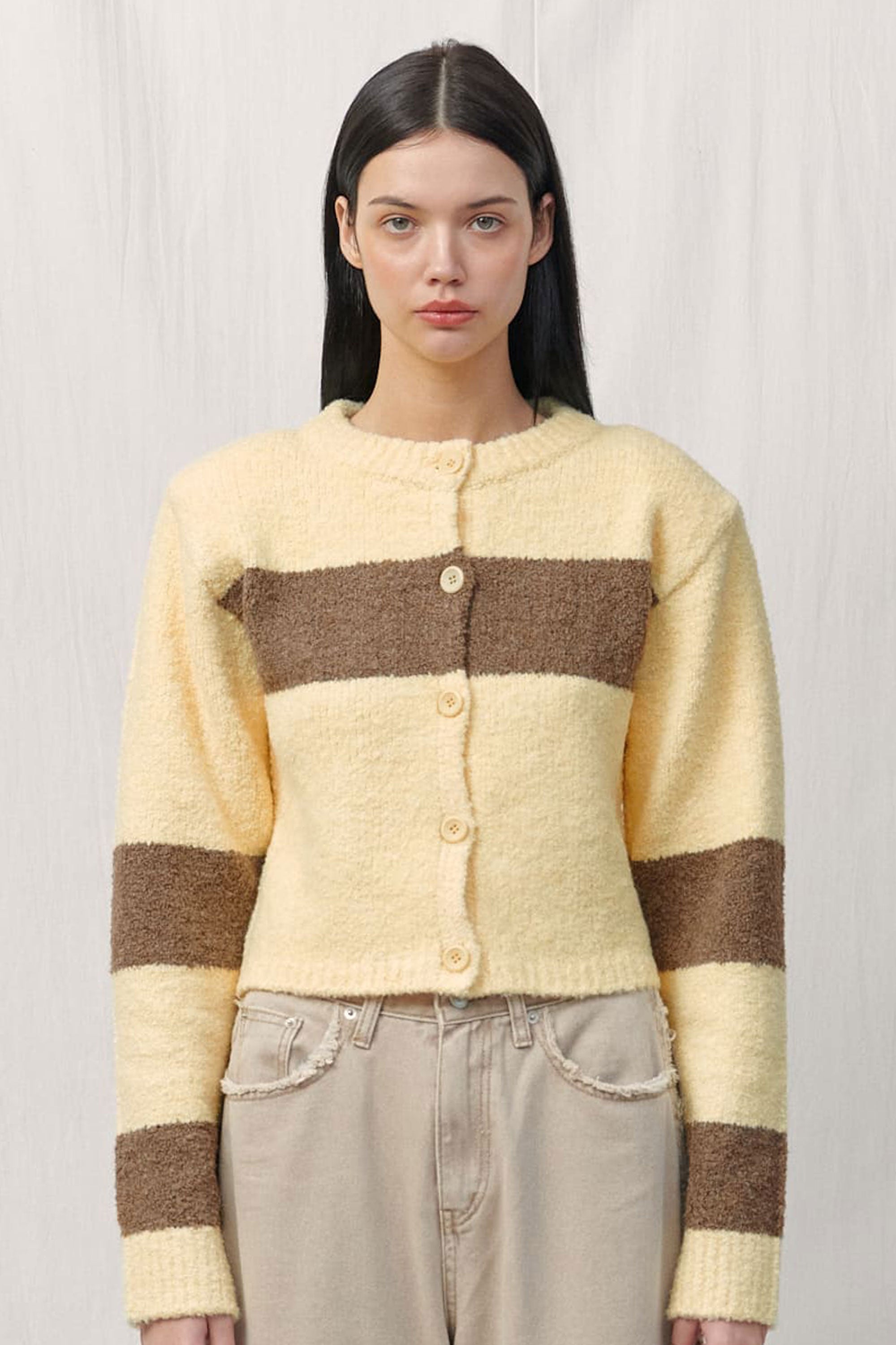 ALPACA BOOKLE KNIT CARDIGAN / YELLOW