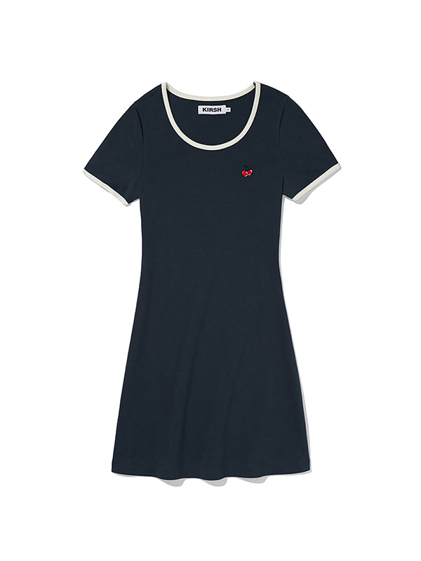 SMALL CHERRY ROUND NECK DRESS [DARK NAVY]