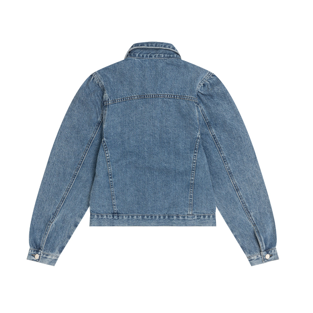 WORN PINTUCK MID BLUE DENIM JACKET [6076]