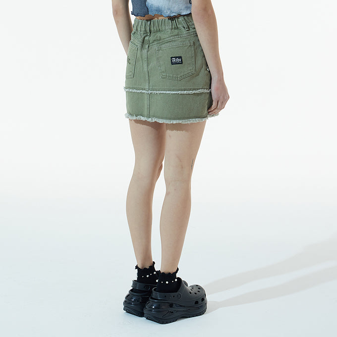 KHAKI RAWCUT EDGE MINI SKIRT