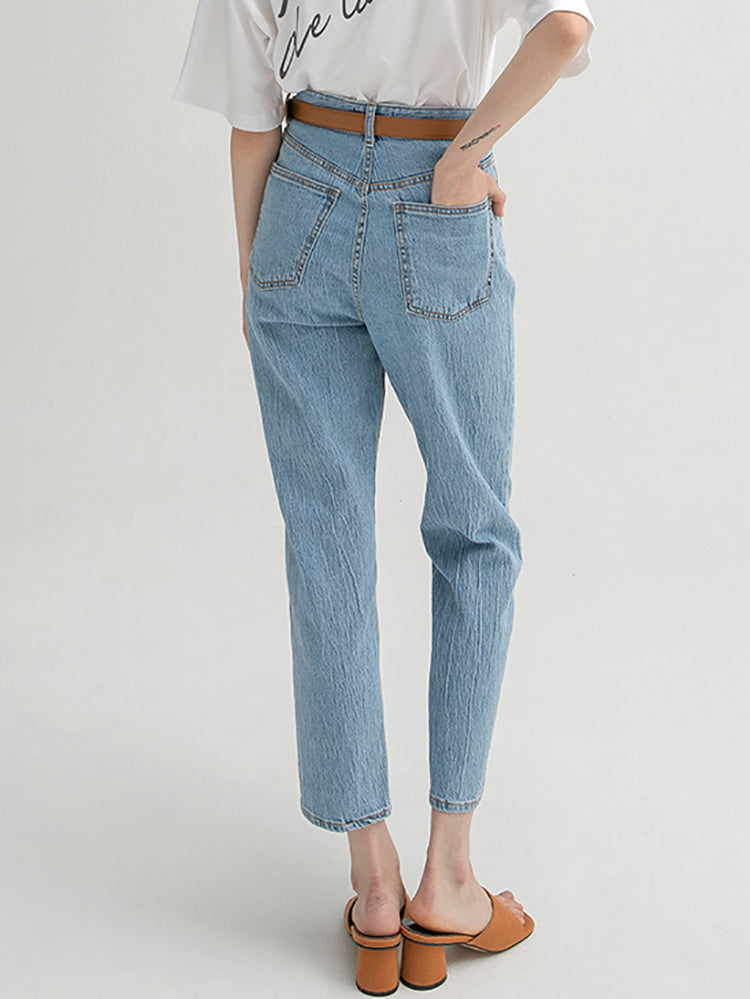 (PT-5330) Eco Rinkle Slim Straight Denim Pants