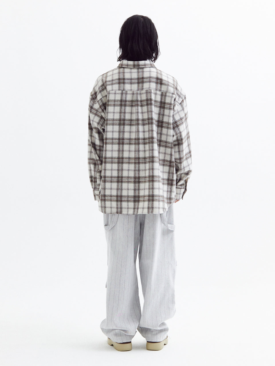 Loose wool check shirts Beige