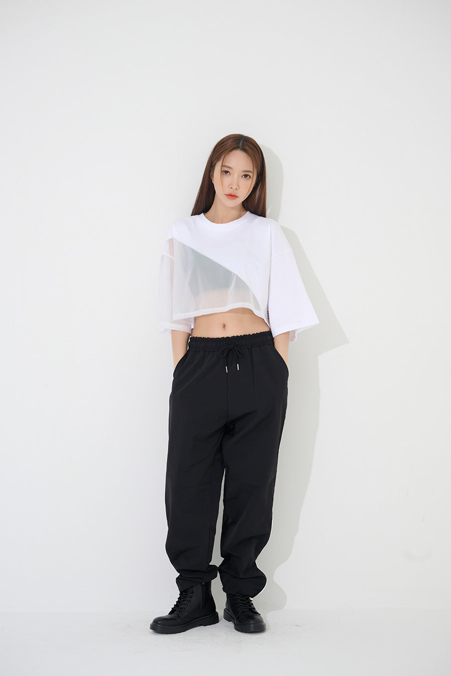 TOP(9238) Mesh Short Sleeve Crop Tee