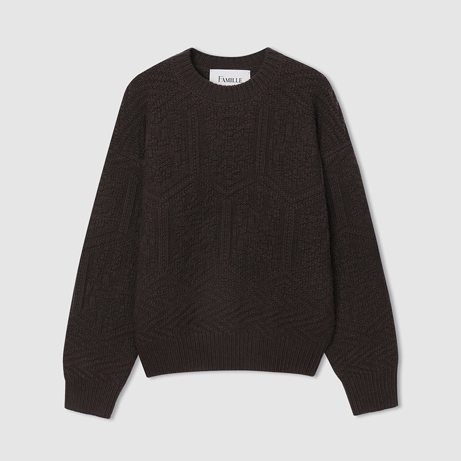 HEXAGON MULTI PATTERN KNIT SWEATER (DARK KHAKI)