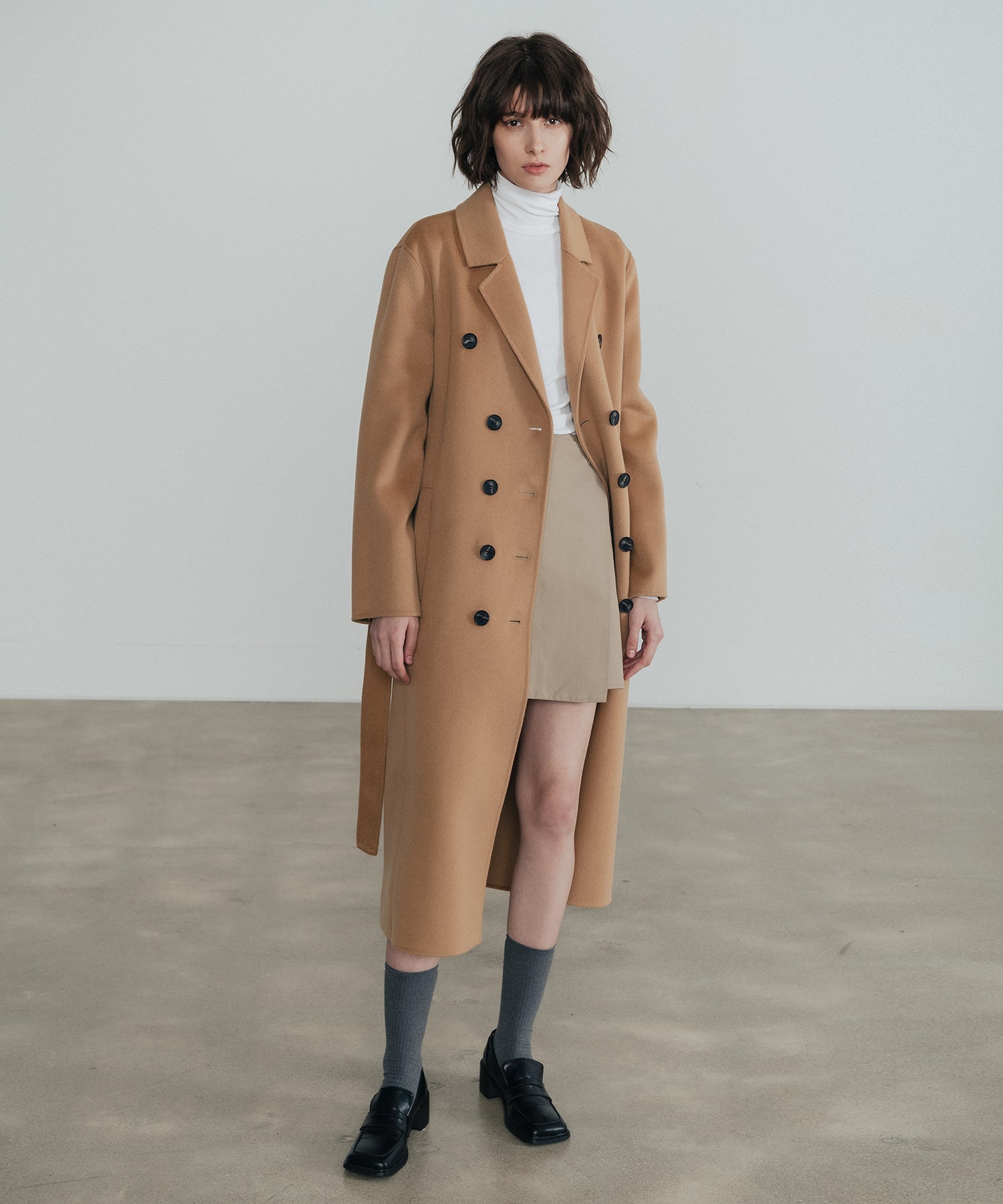 Double overfit wool handmade long coat_camel