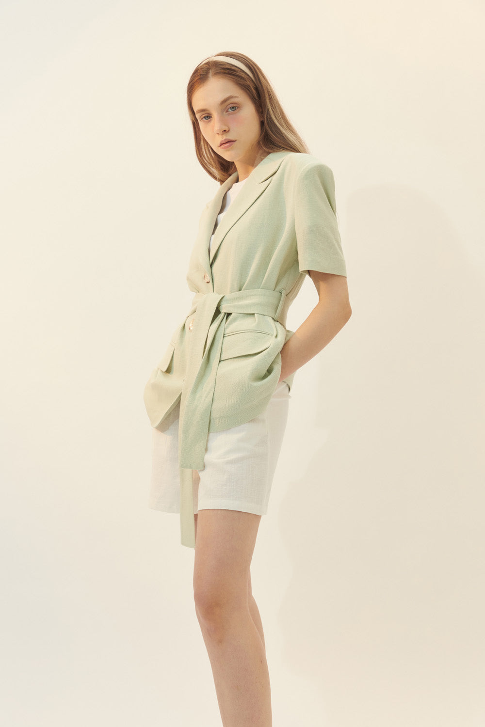 [BREEZE] Half Sleeve Linen Jacket_MINT (CTD1)