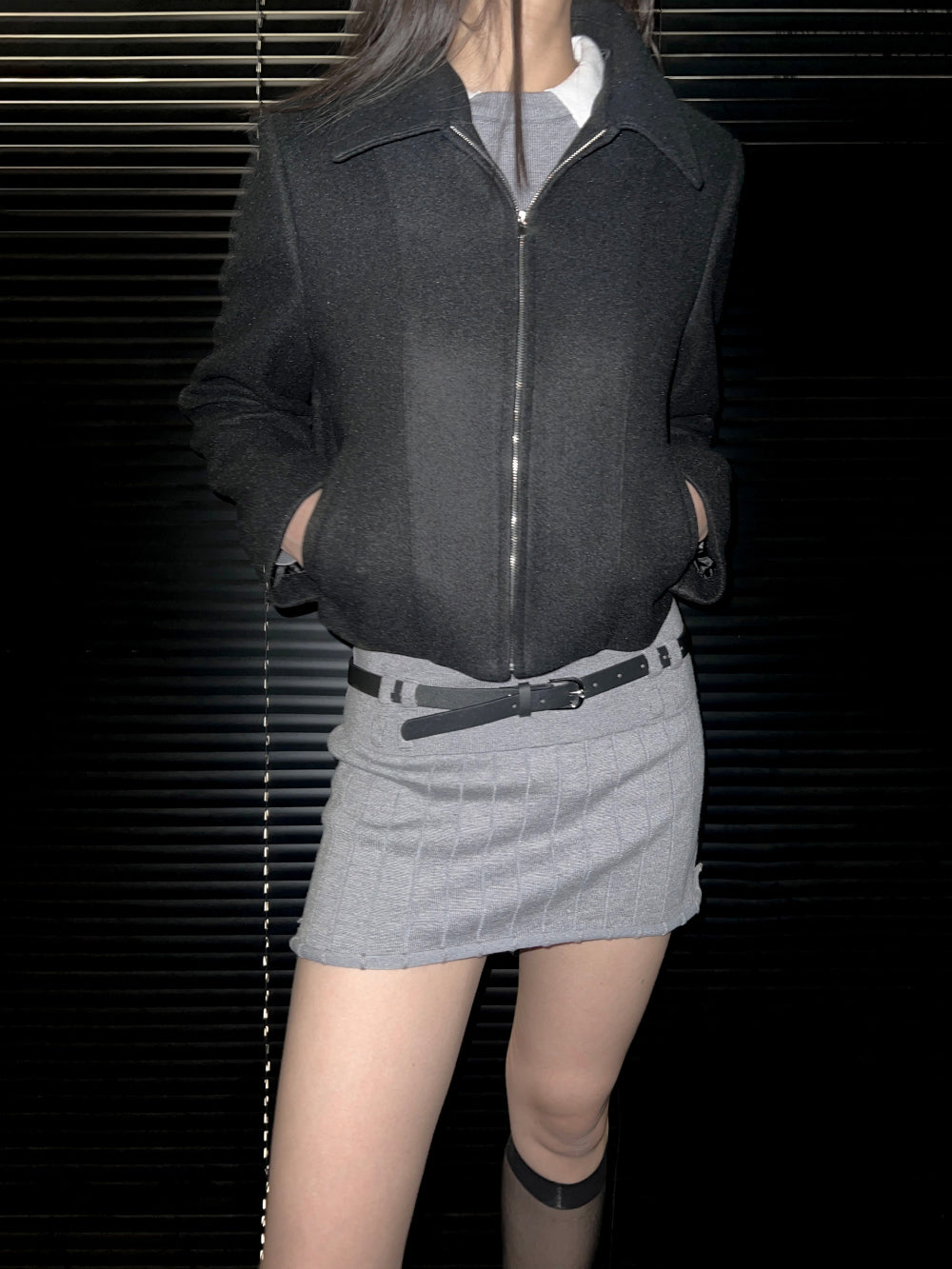 Minimal collar zipper short coat jacket (4 colors)