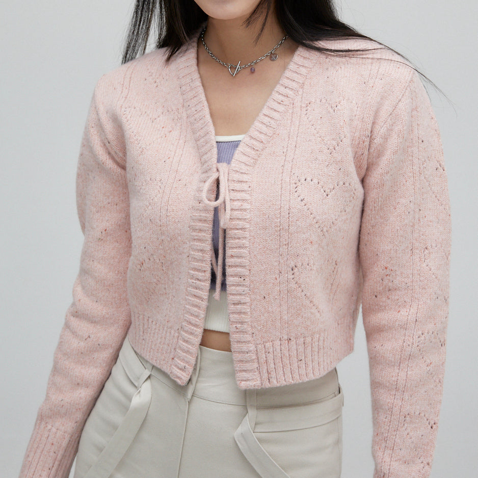 heart crochet knit cardigan pink