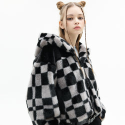 VL CHECKERBOARD FUR JACKET (CHARCOAL)