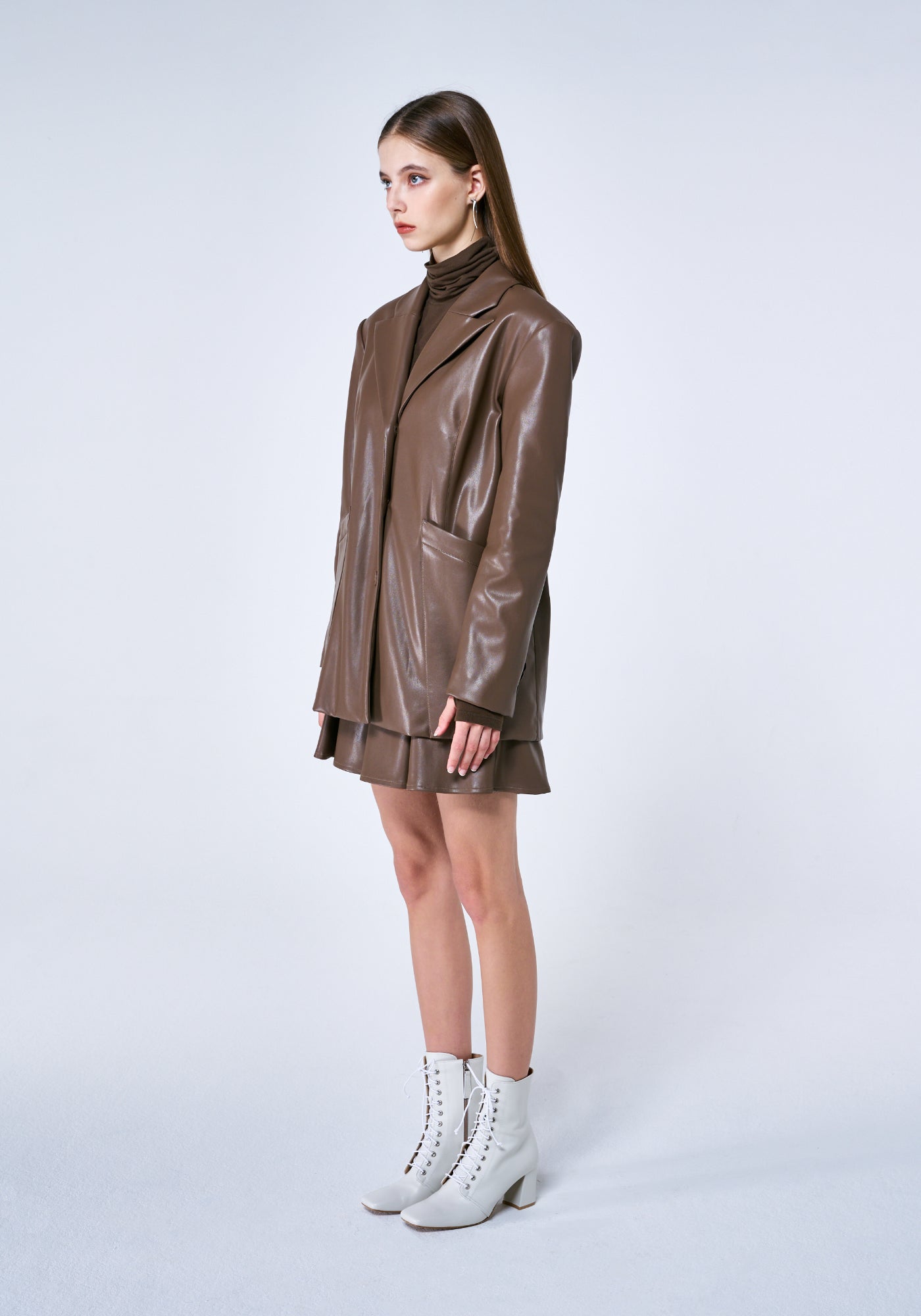 HAZELNUT OVERSIZED VEGAN LEATHER JACKET