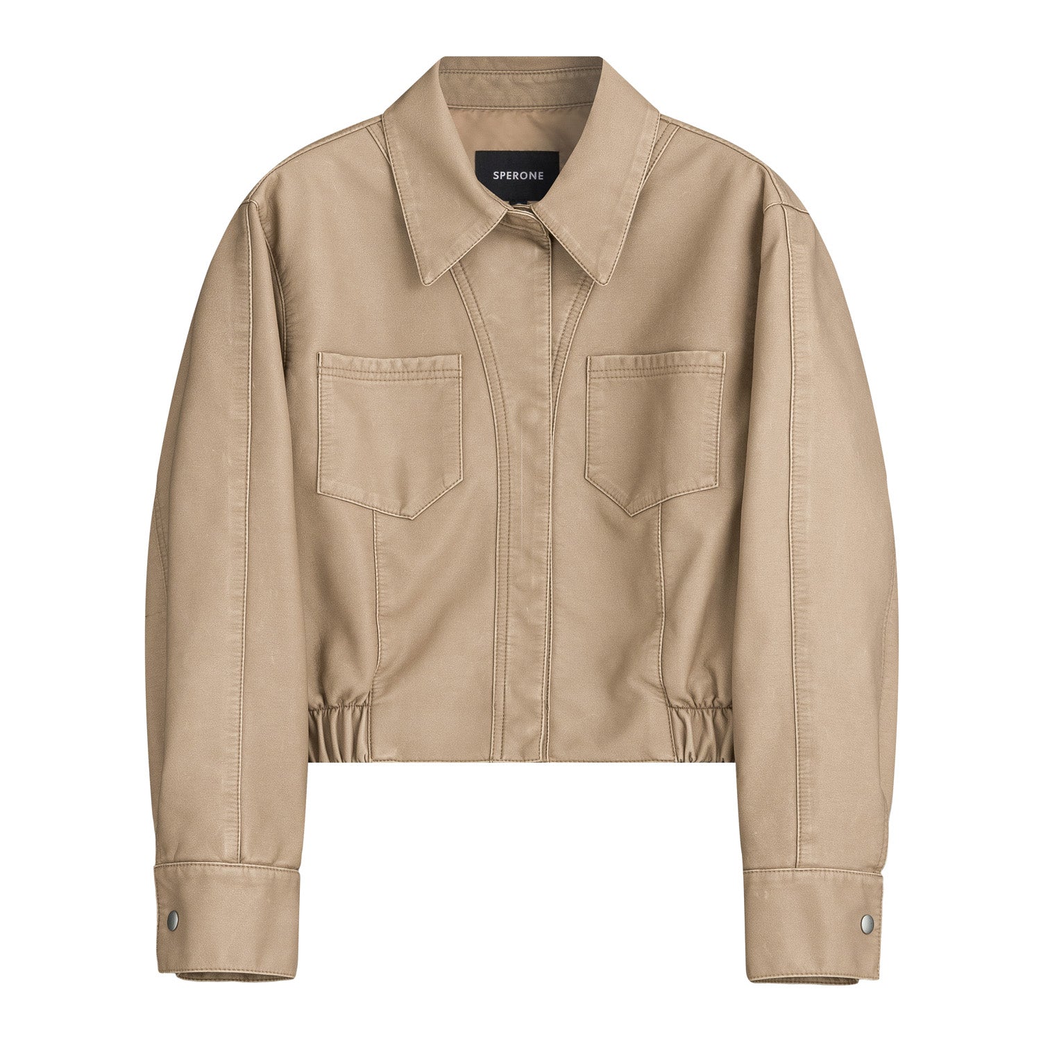 Washed Double Pocket Crop Blouson (Beige)