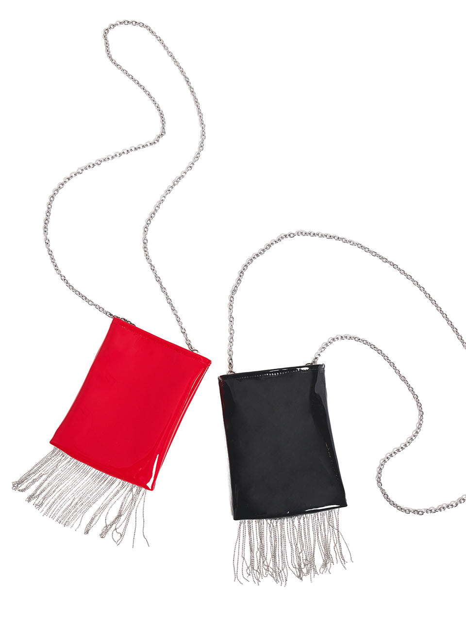 ENAMEL CHAIN FRINGE MINI BAG_BK