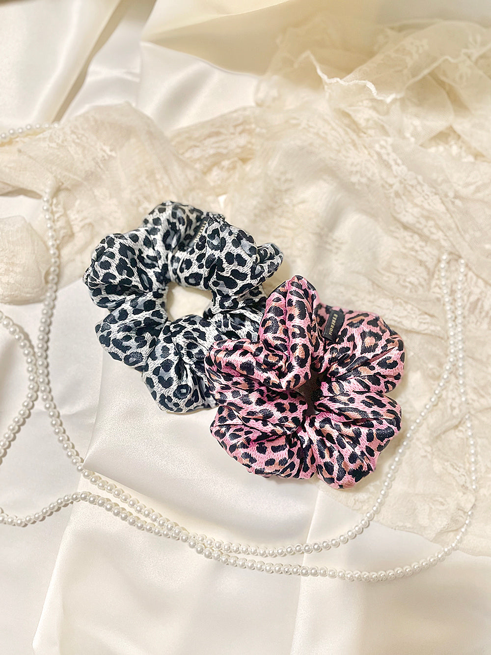 Leopard Printing Satin Hair Scrunchie (5color)