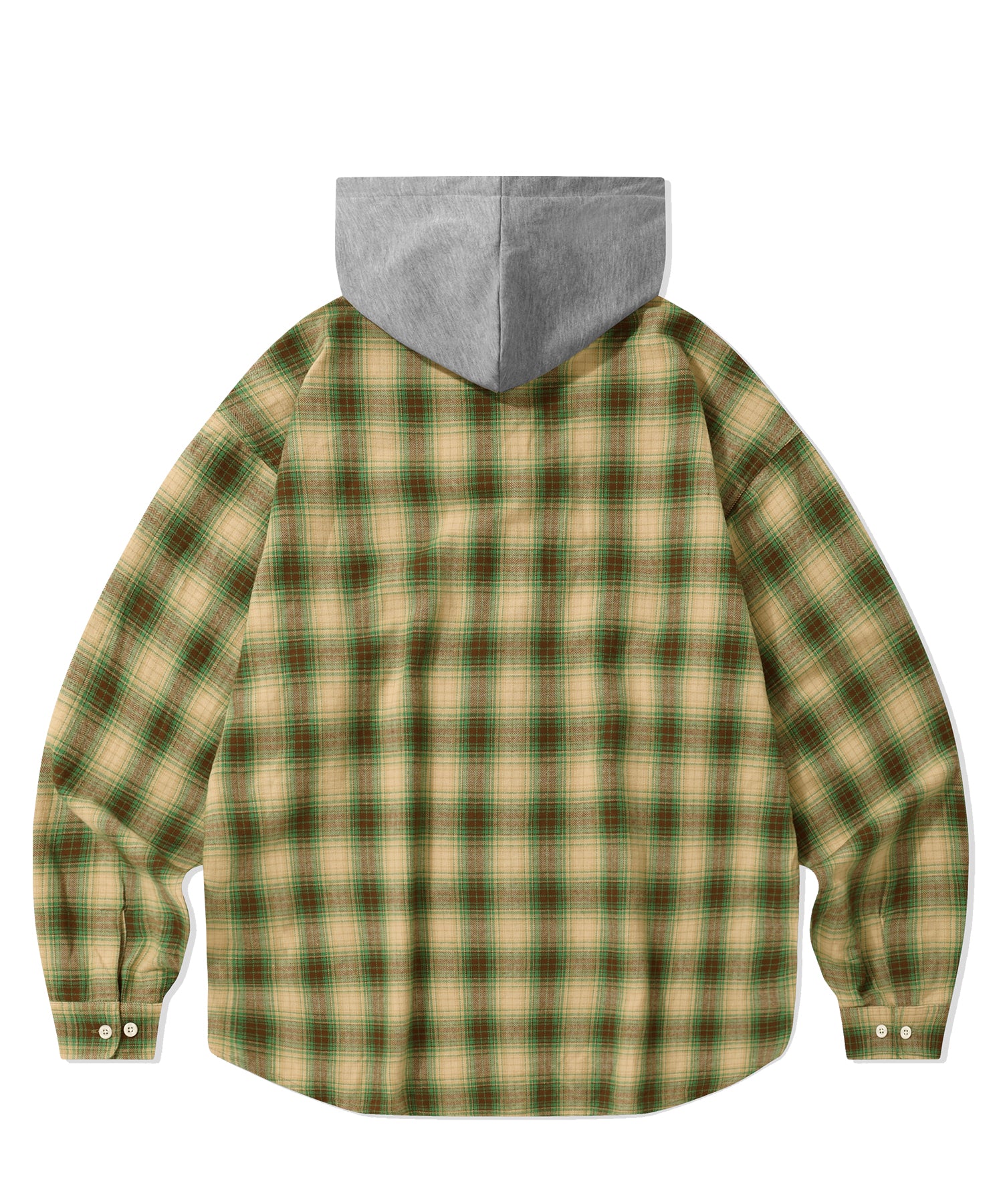 Two Pocket Hoodie Check Shirt-Green