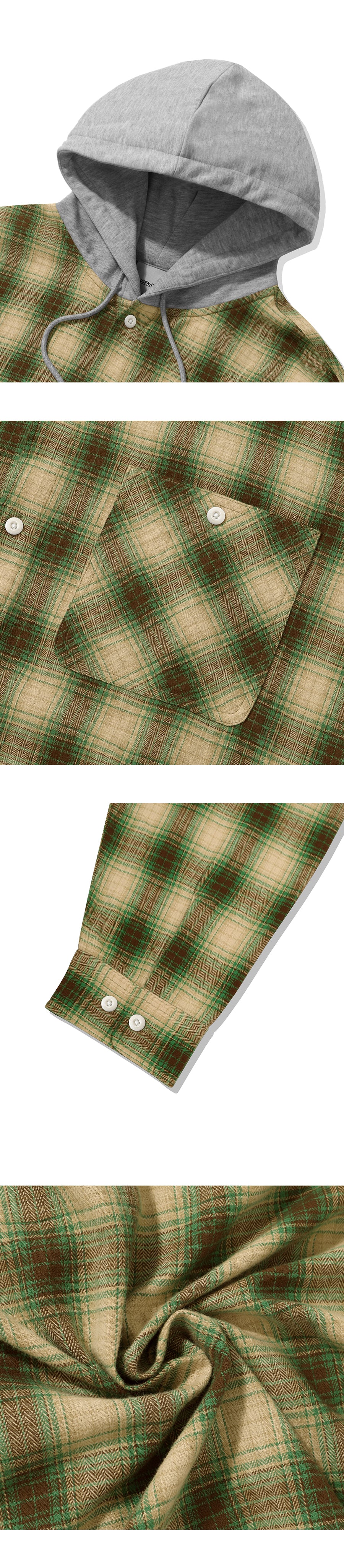 Two Pocket Hoodie Check Shirt-Green