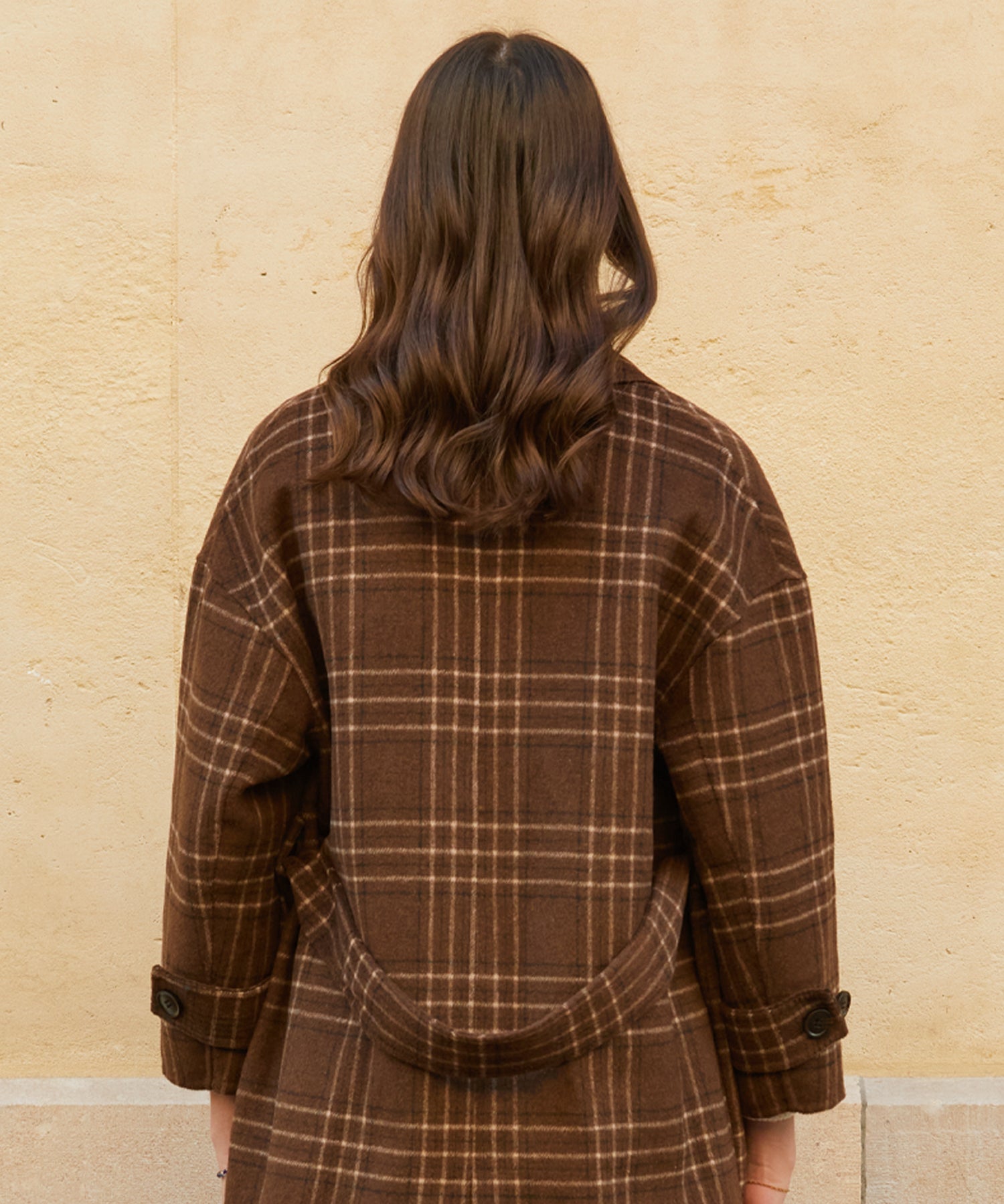 RCH cashwool blended robe coat check brown