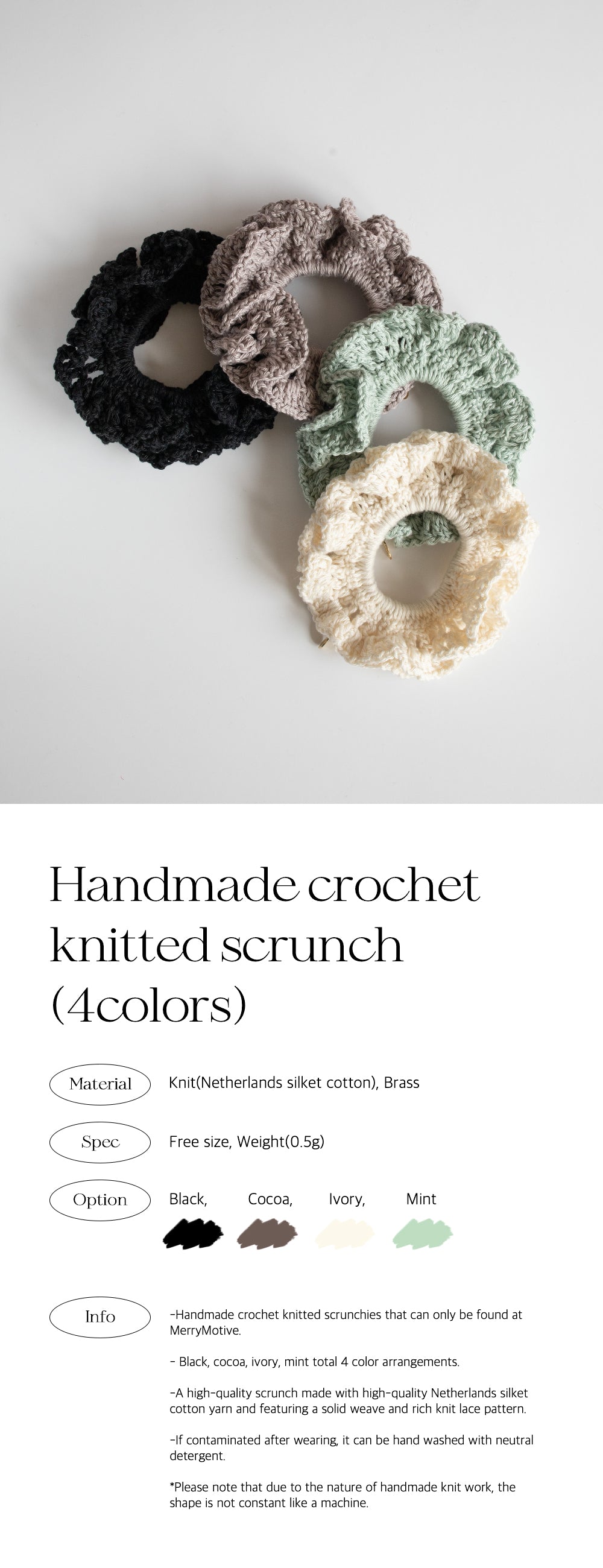 Handmade crochet knitted scrunch (4colors)