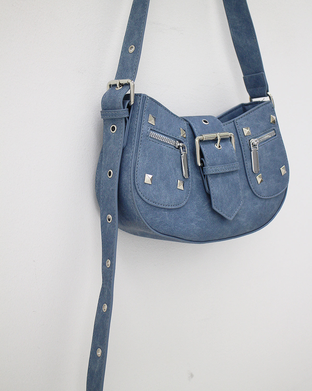 Denim Studded Shoulder Mini Bag (2color)