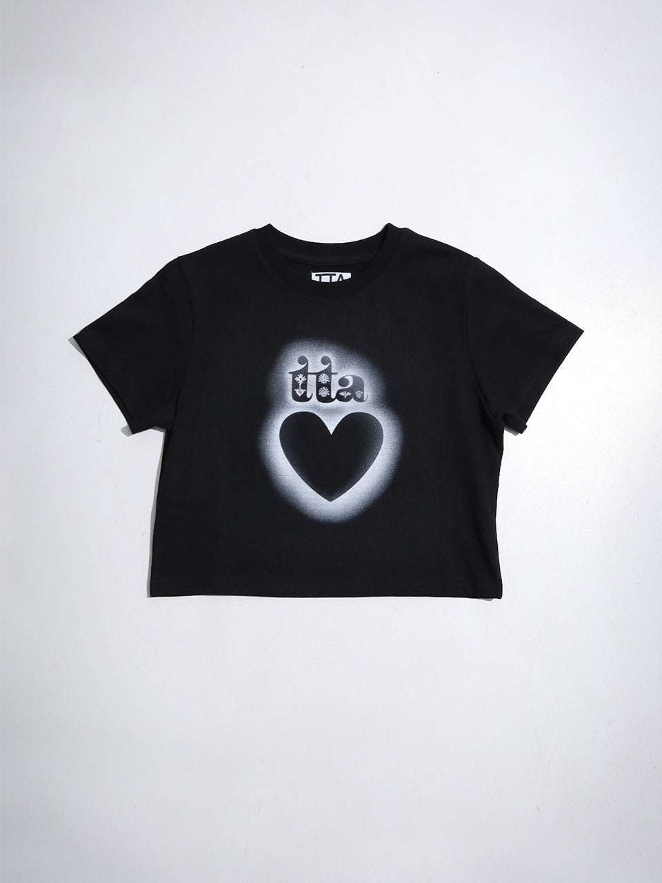 HEART STENCIL CROP TSHIRTS-RICH BLACK