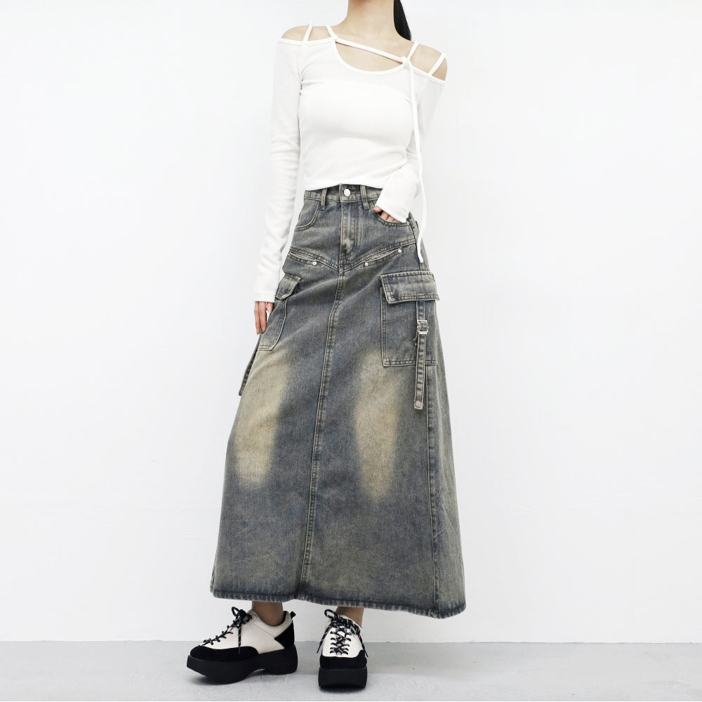 Zance vintage denim long skirt