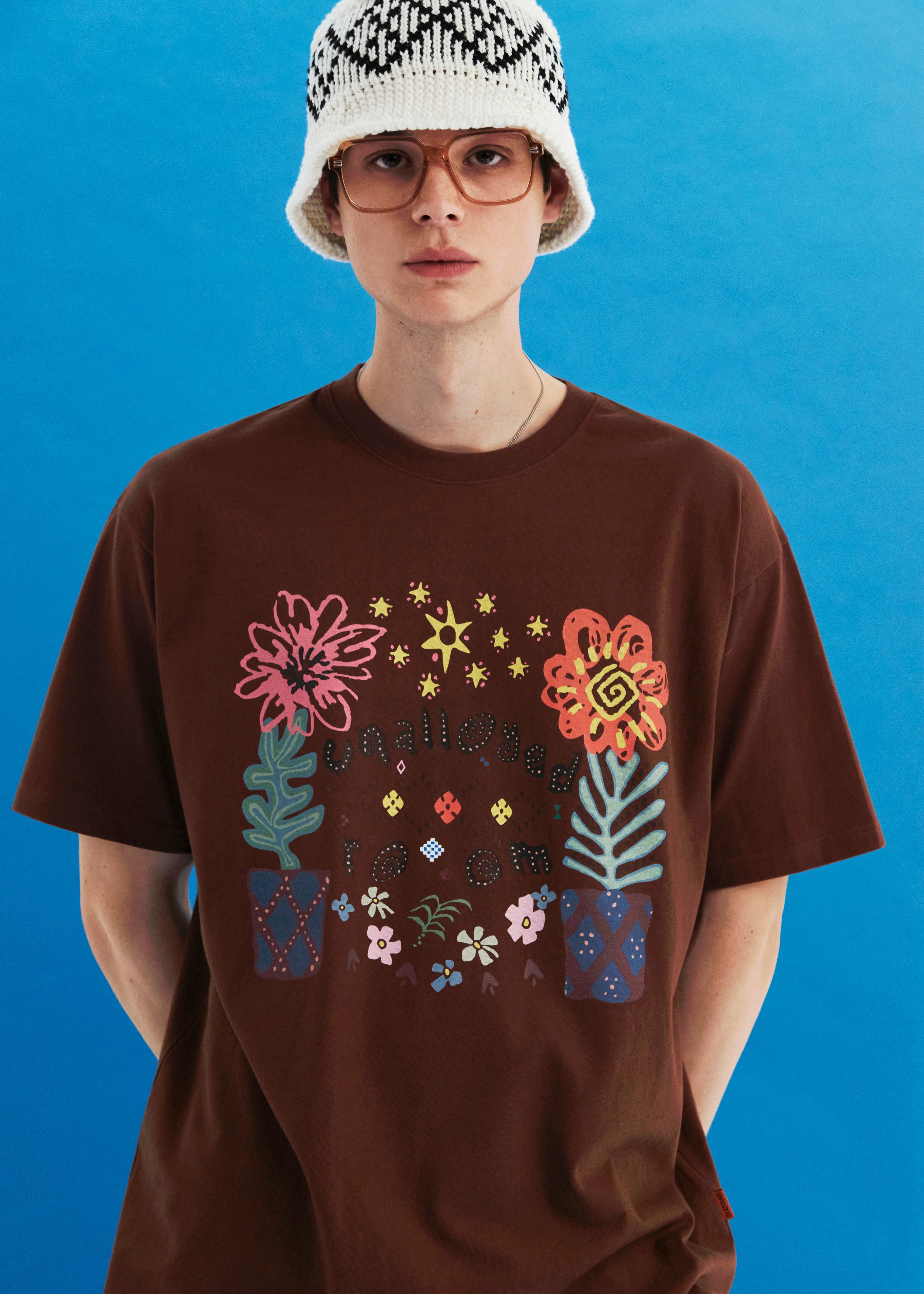 FLOWER ARGYLE T SHIRT / BROWN