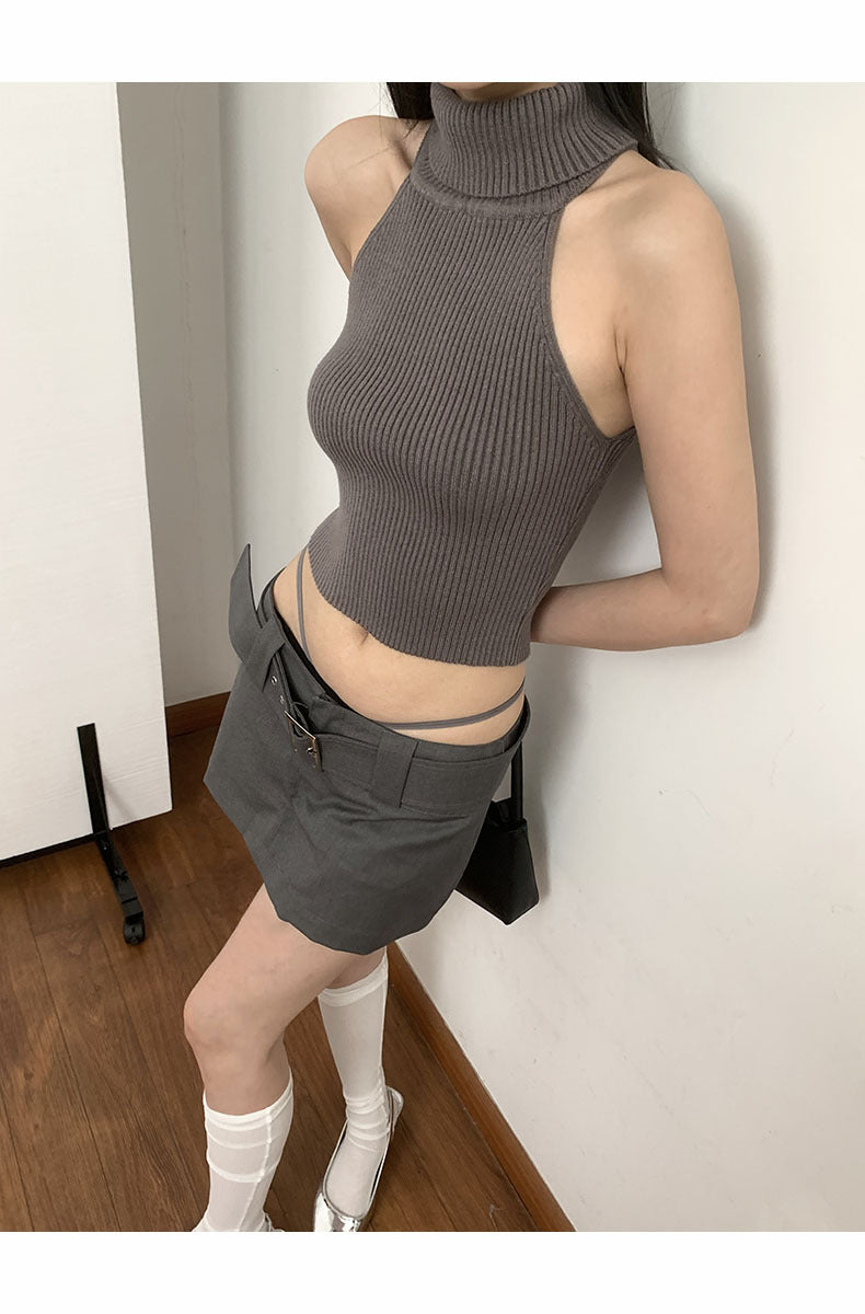 Sleeveless polar ribbed crop knit