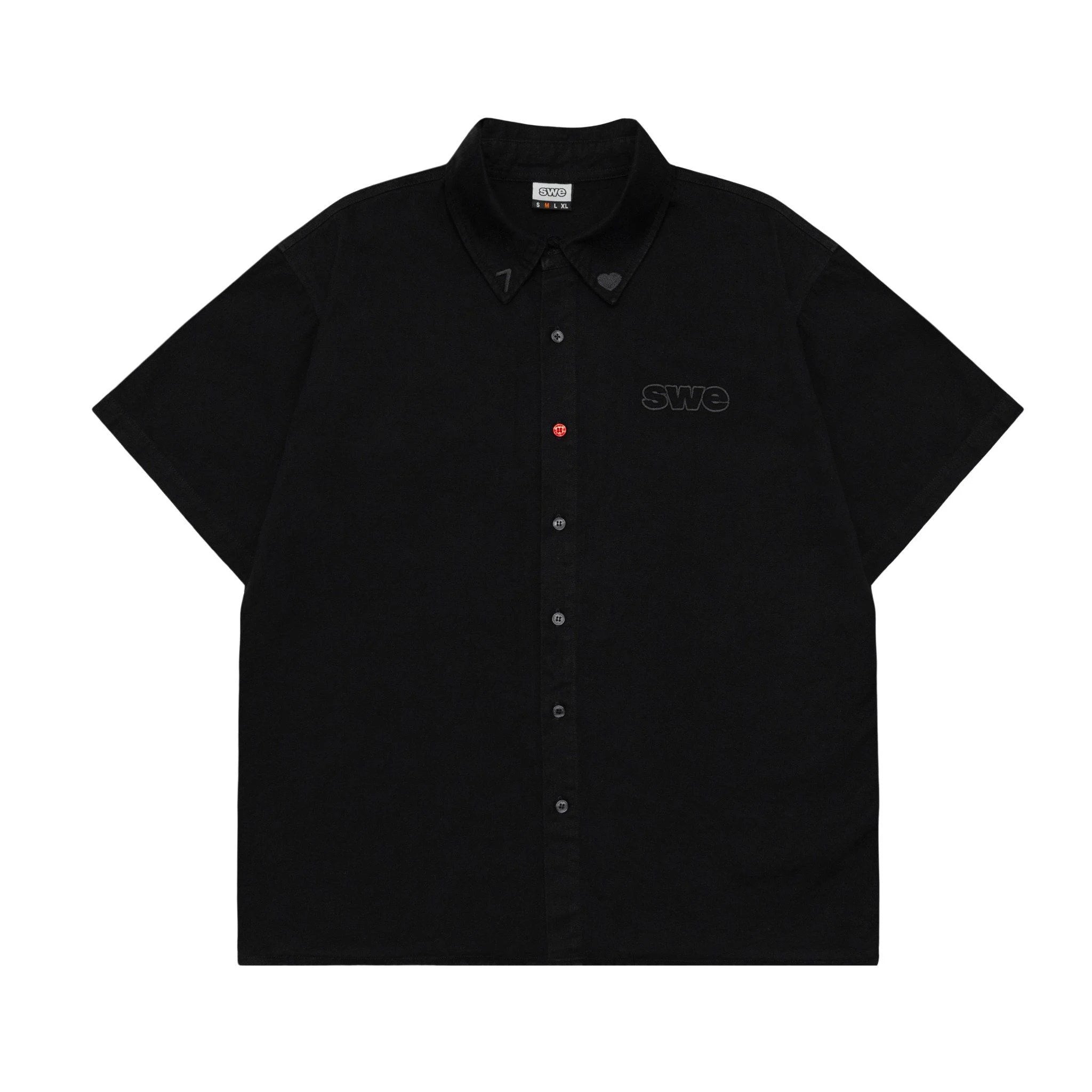 RED BUTTON SHIRT - BLACK