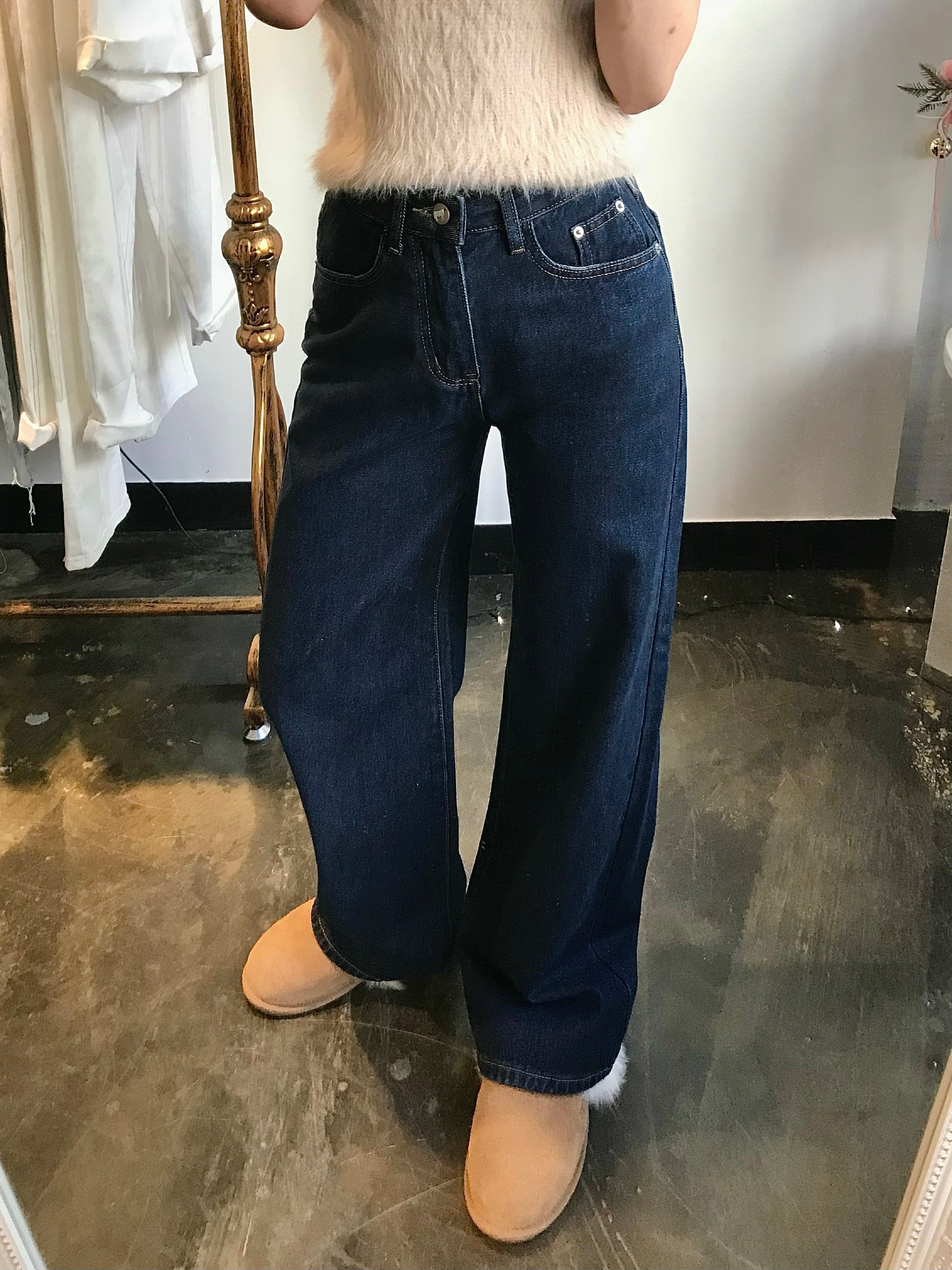 WIDE FIT DARK BLUE DENIM PANTS [17789]