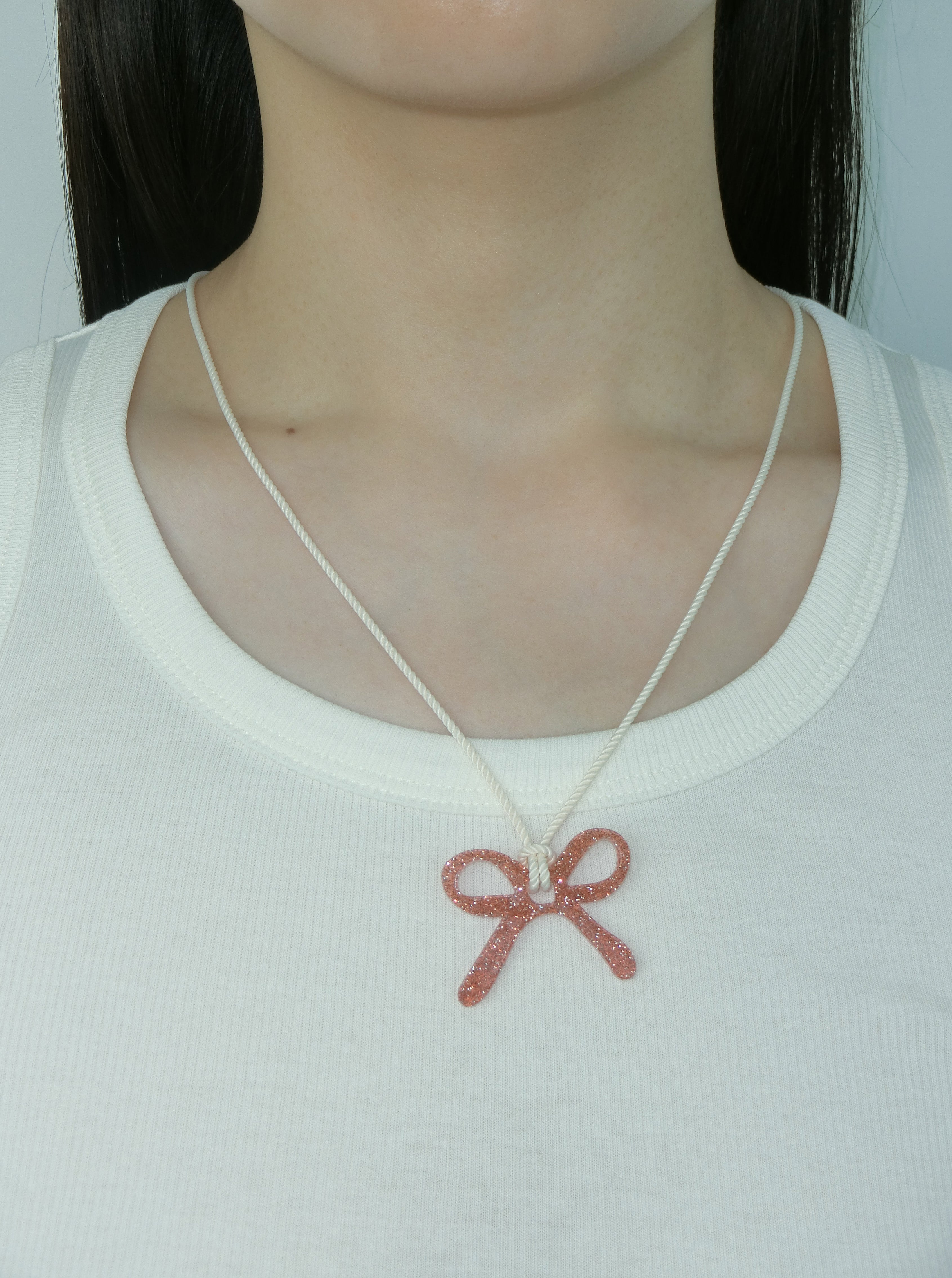 Glitter Necklace-pink/ribbon