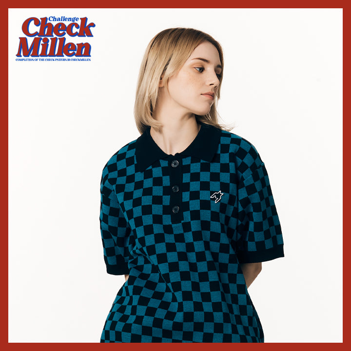 Checker Board HALF SHIRT (Blue)