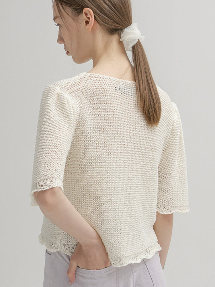 (CD-1971) Feminine Puff Knit Cardigan