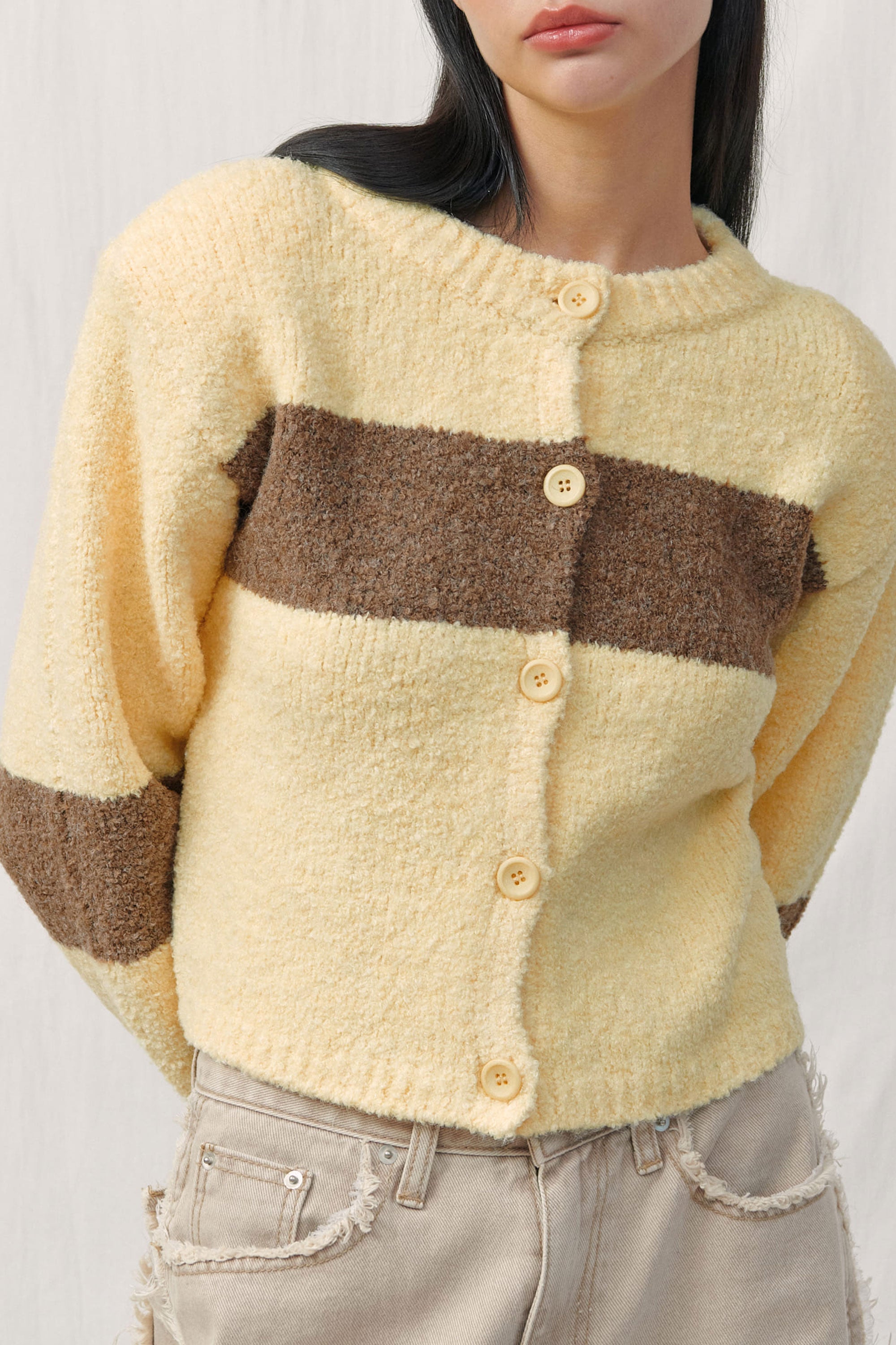 ALPACA BOOKLE KNIT CARDIGAN / YELLOW