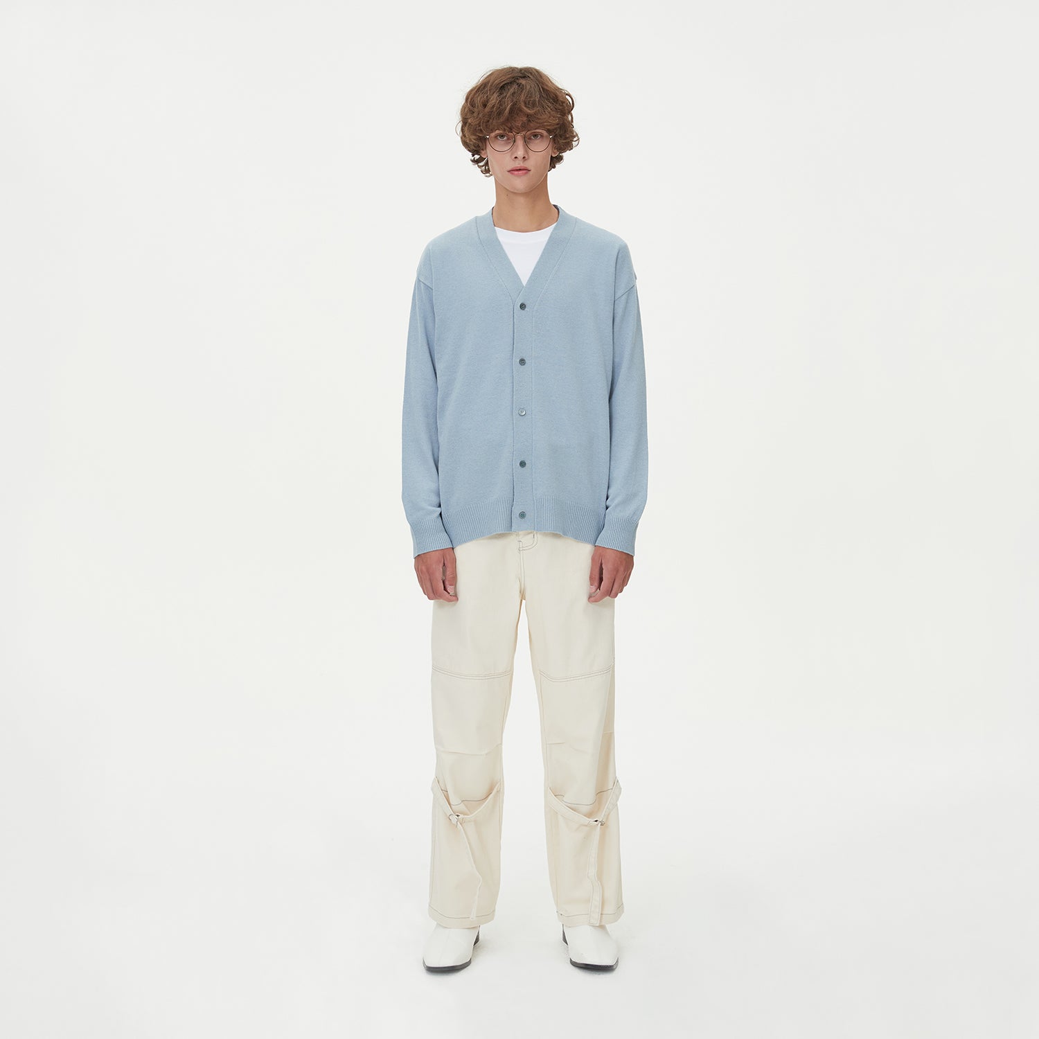 LAMBSWOOL V NECK CARDIGAN_SKY BLUE