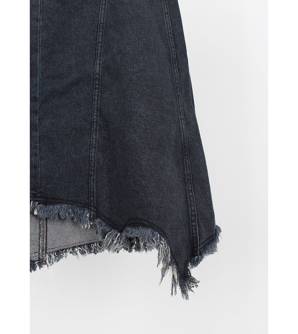 FRINGE UNBAL DENIM SKIRT