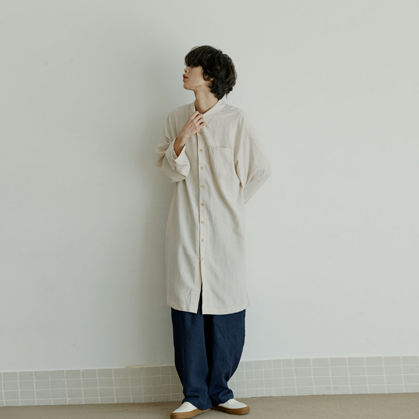 unisex linen long shirts beige