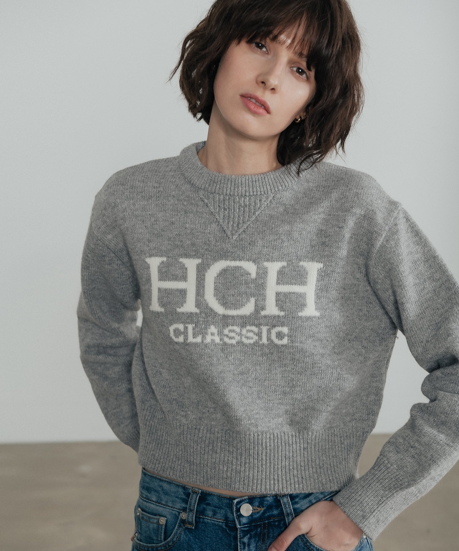 HCH Classic Semi-Cropped Lambswool Knit_Gray