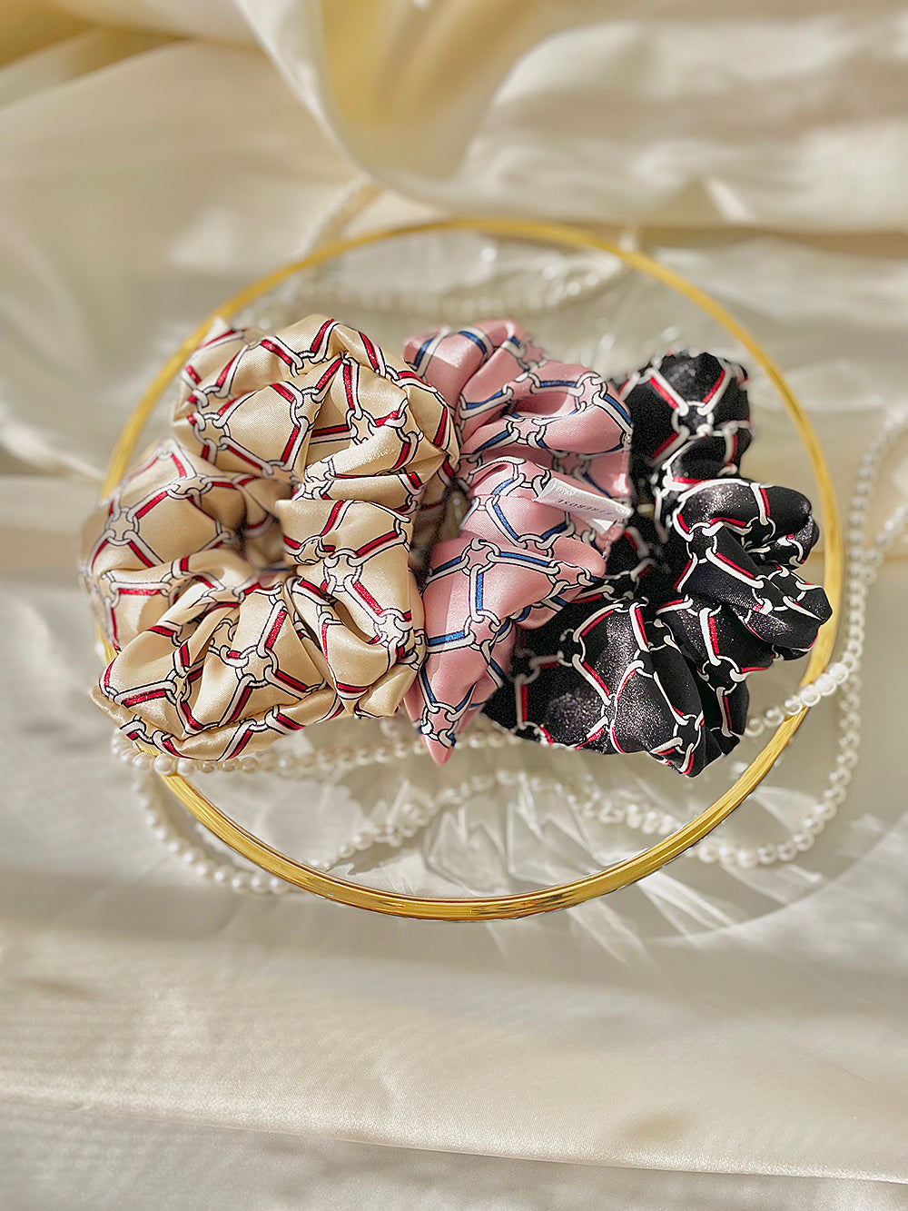 Chain Printing Satin Hair Scrunchie (3color)