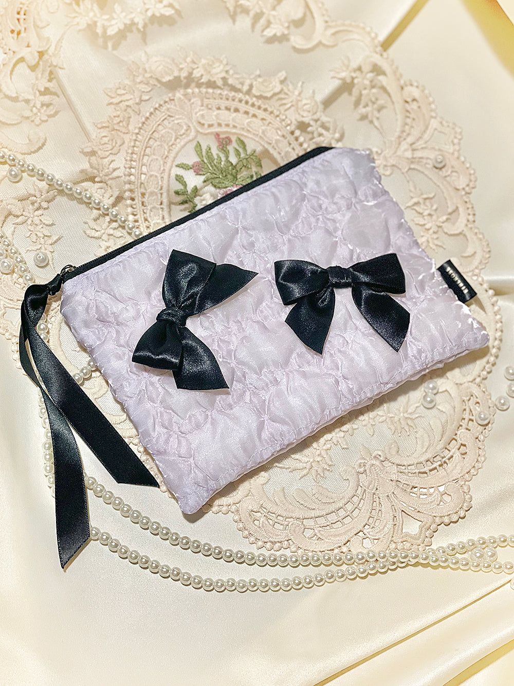 Glossy Organza Ribbon Zip-pouch (M