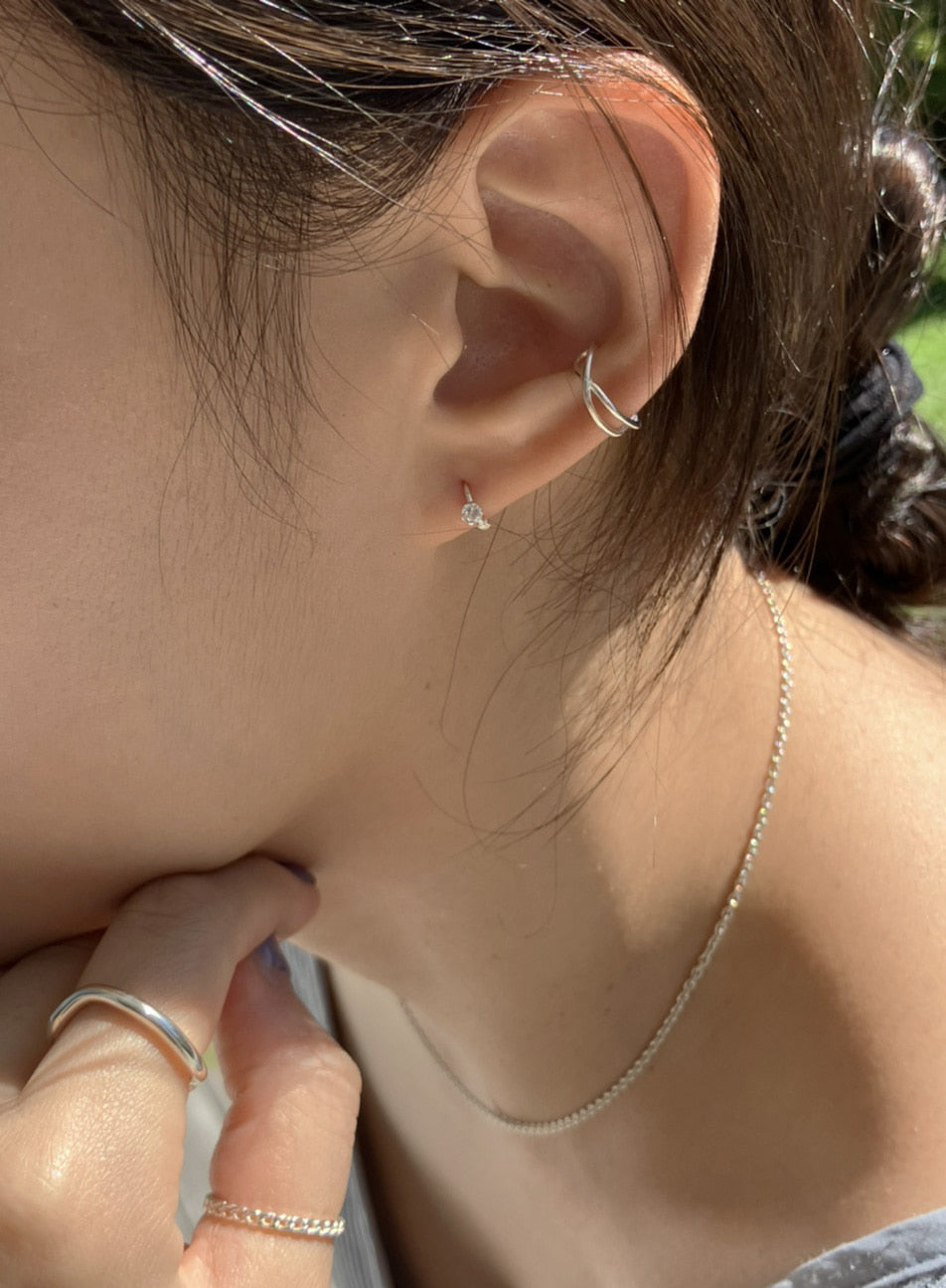 [92.5silver] mini cubic one-touch earrings