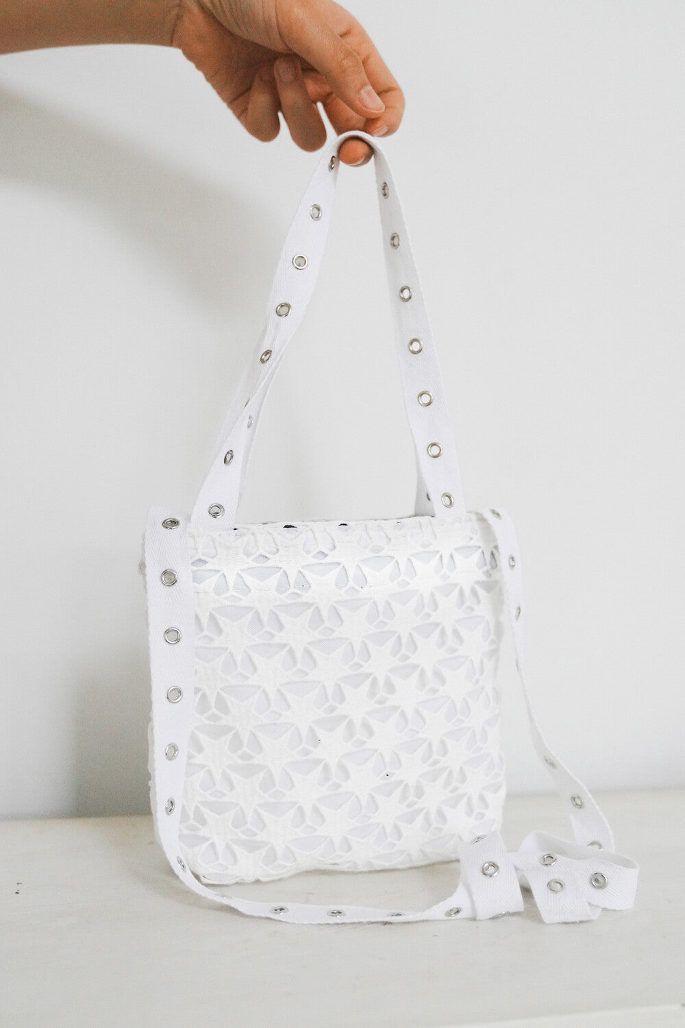 Star crochet bag, white