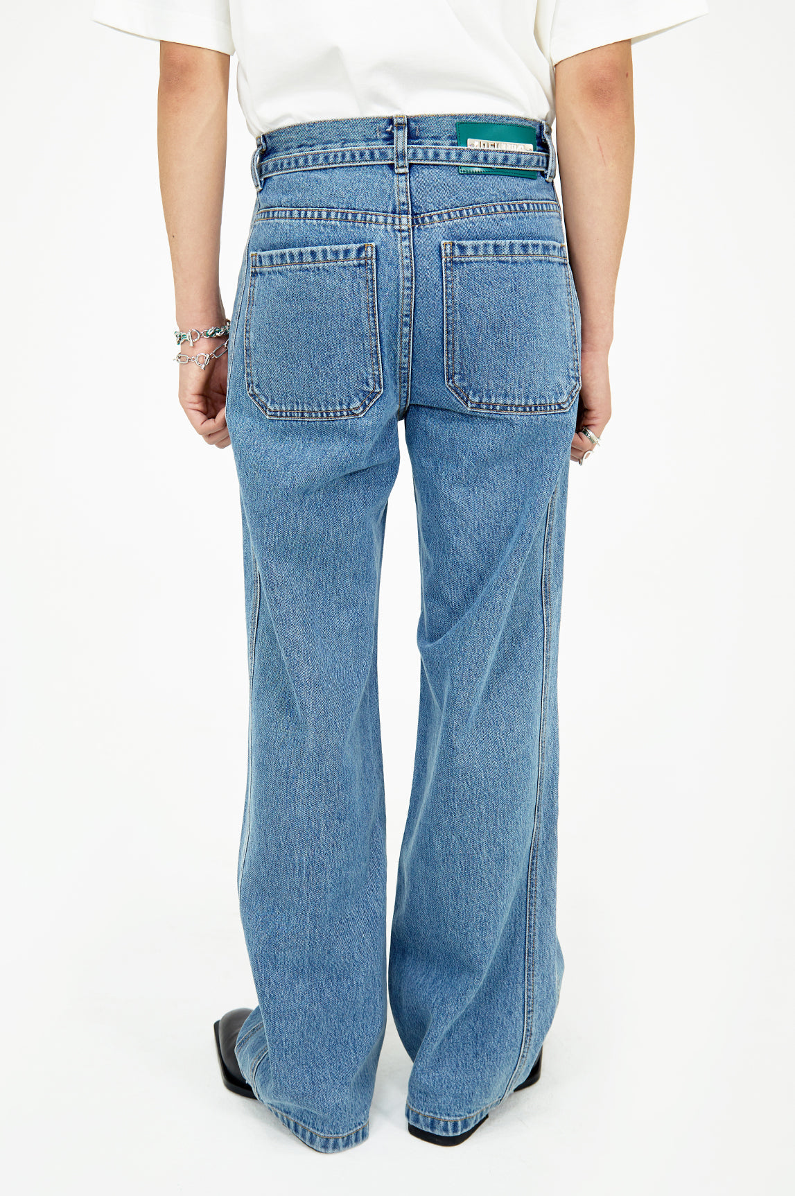 Wide one tuck Denim pants (Stone blue)