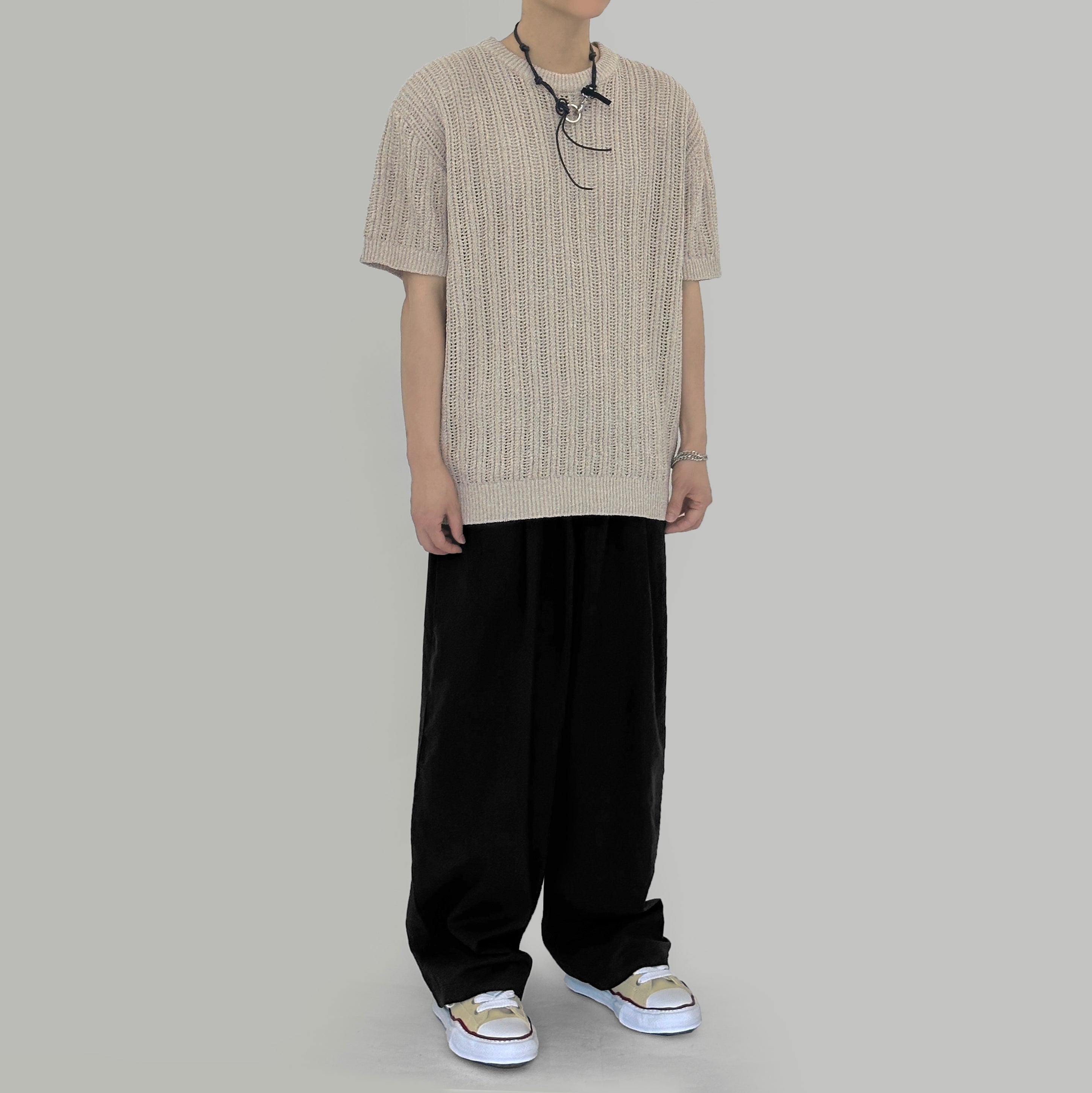 Banding linen wide pants