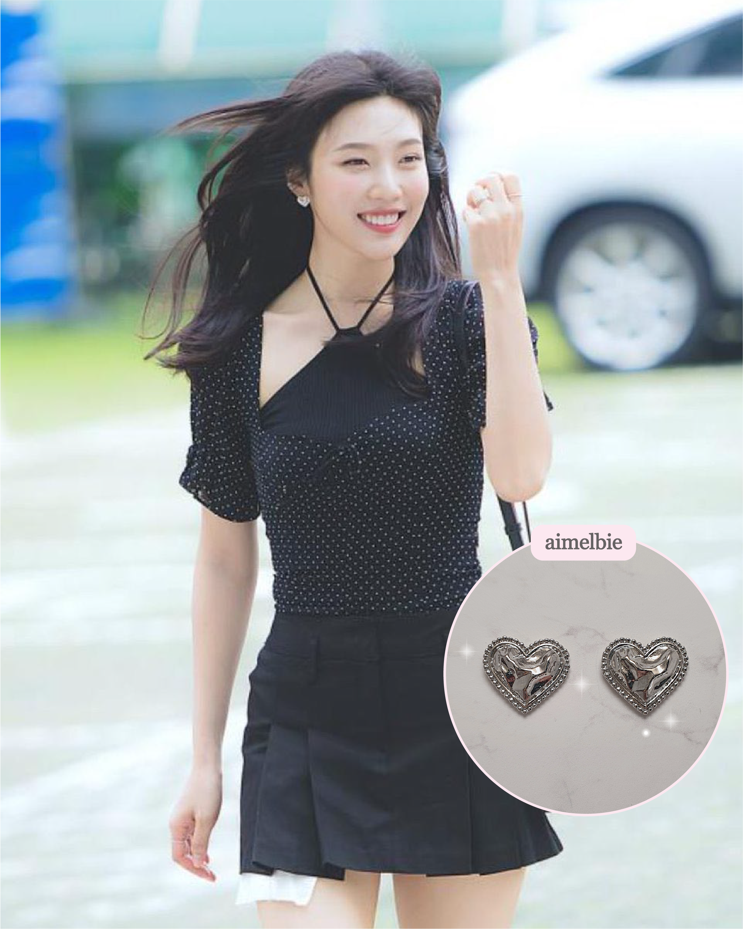  Silver Laced Hearts Piercing (Red Velvet Joy, IVE Gaeul, ITZY Yuna, fromis_9 Jiwon, Mamamoo Moonbyul Earrings)