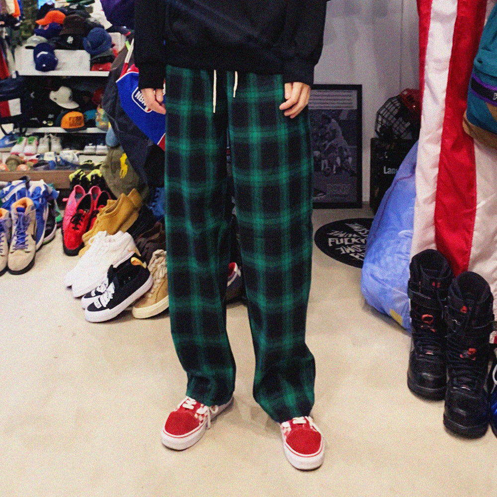 wide tartan check banding pants