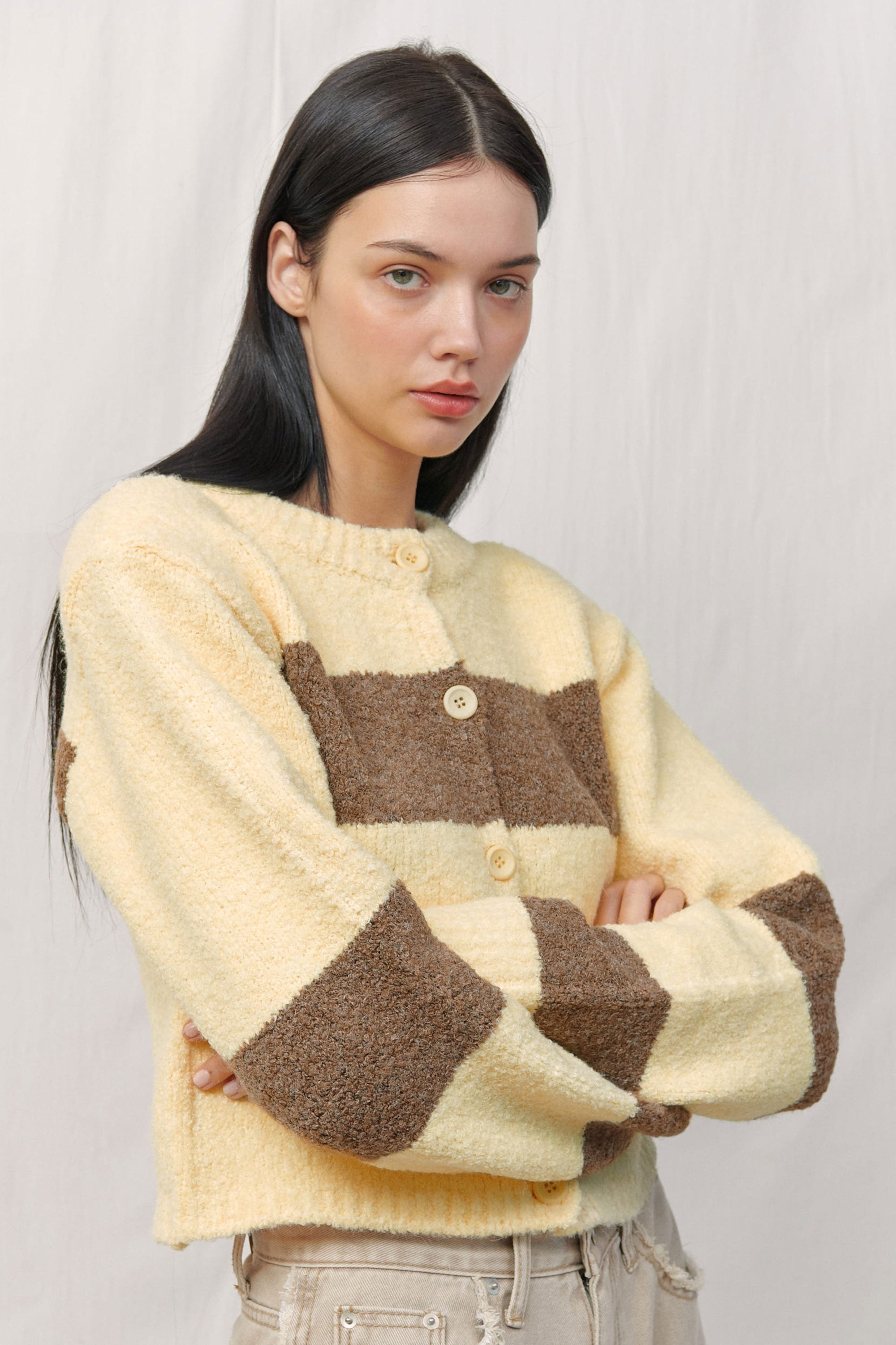 ALPACA BOOKLE KNIT CARDIGAN / YELLOW