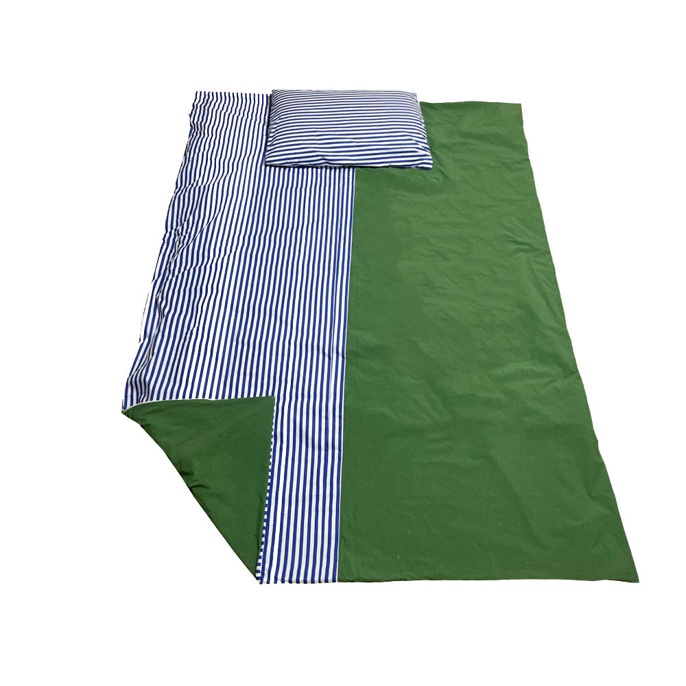 half stripe bedding cover set - blue green