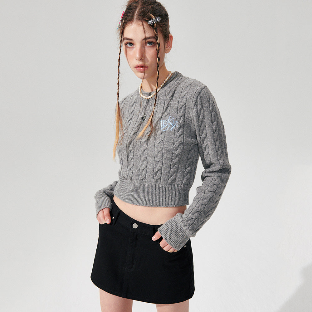 Logo Crop cable knit [3 Color]